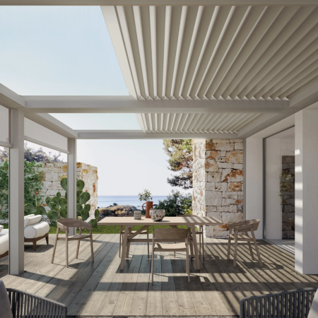 Freestanding pergola with sliding cover BRERA S Brera Collection By PRATIC F_lli ORIOLI