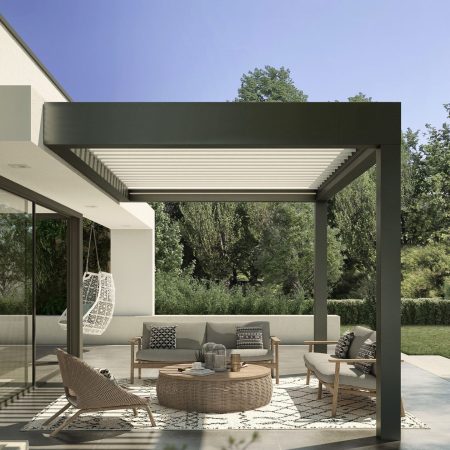 Louvered roof pergola
